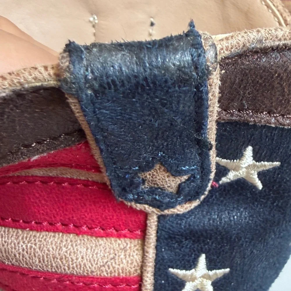 Roper Kids American Flag Cowboy Boots Brown Faux Leather Stars Stripes Size 10